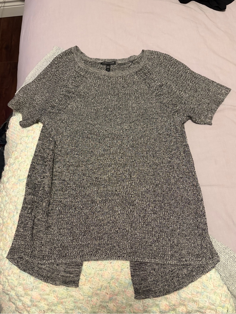 Eileen Fisher hemp blend marled grey/black top